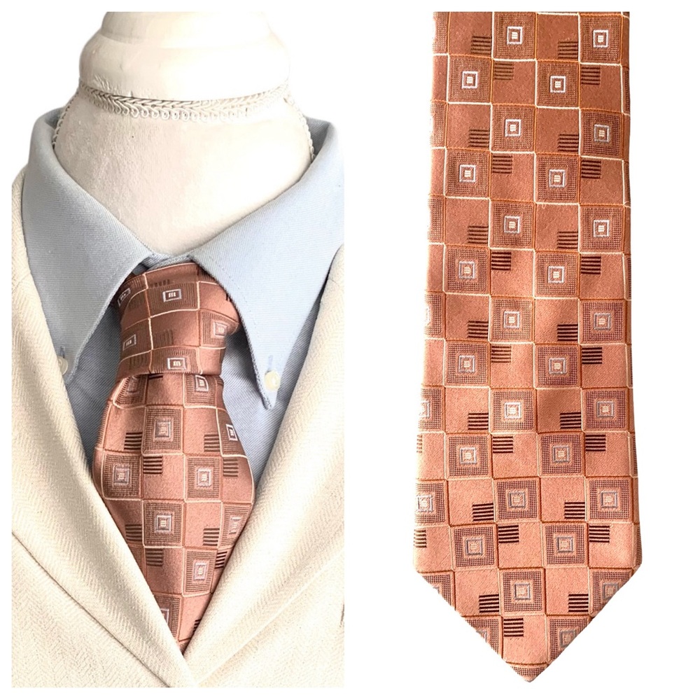 JOE Joseph Abboud 100% Silk Men’s Neck Tie Geometric Blush 60” Long